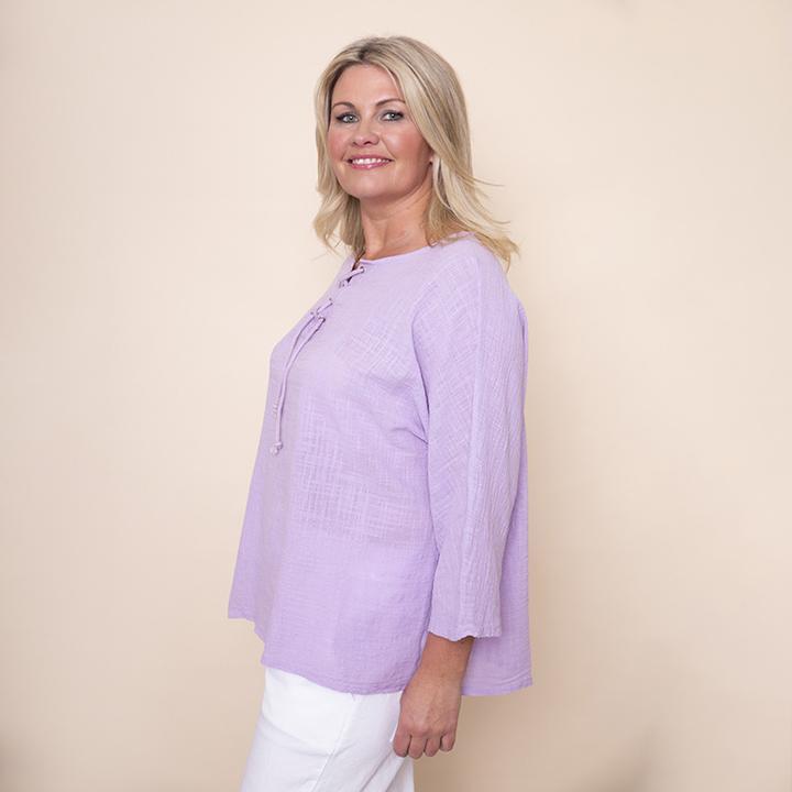 Tie Lace Linen Top in Lilac