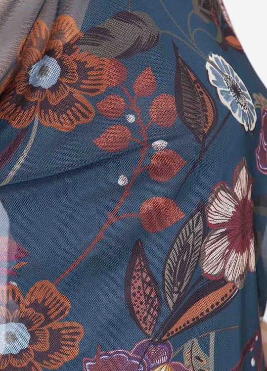 2 Piece Floral Print Leather Trim in Teal