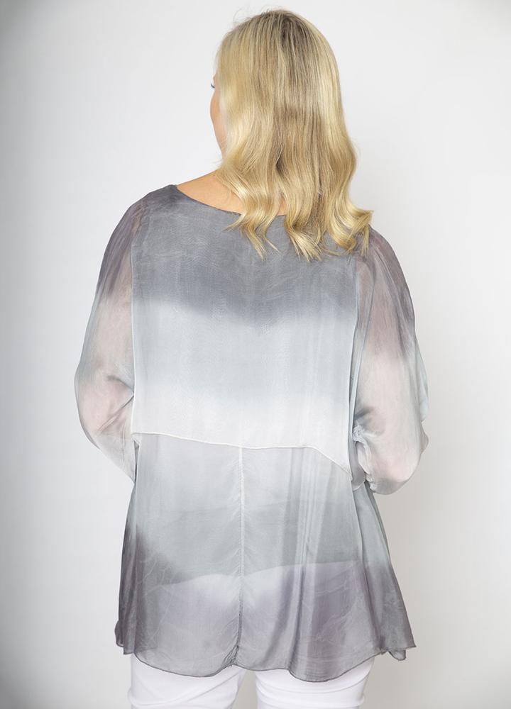 Layered Silk Print Top Grey