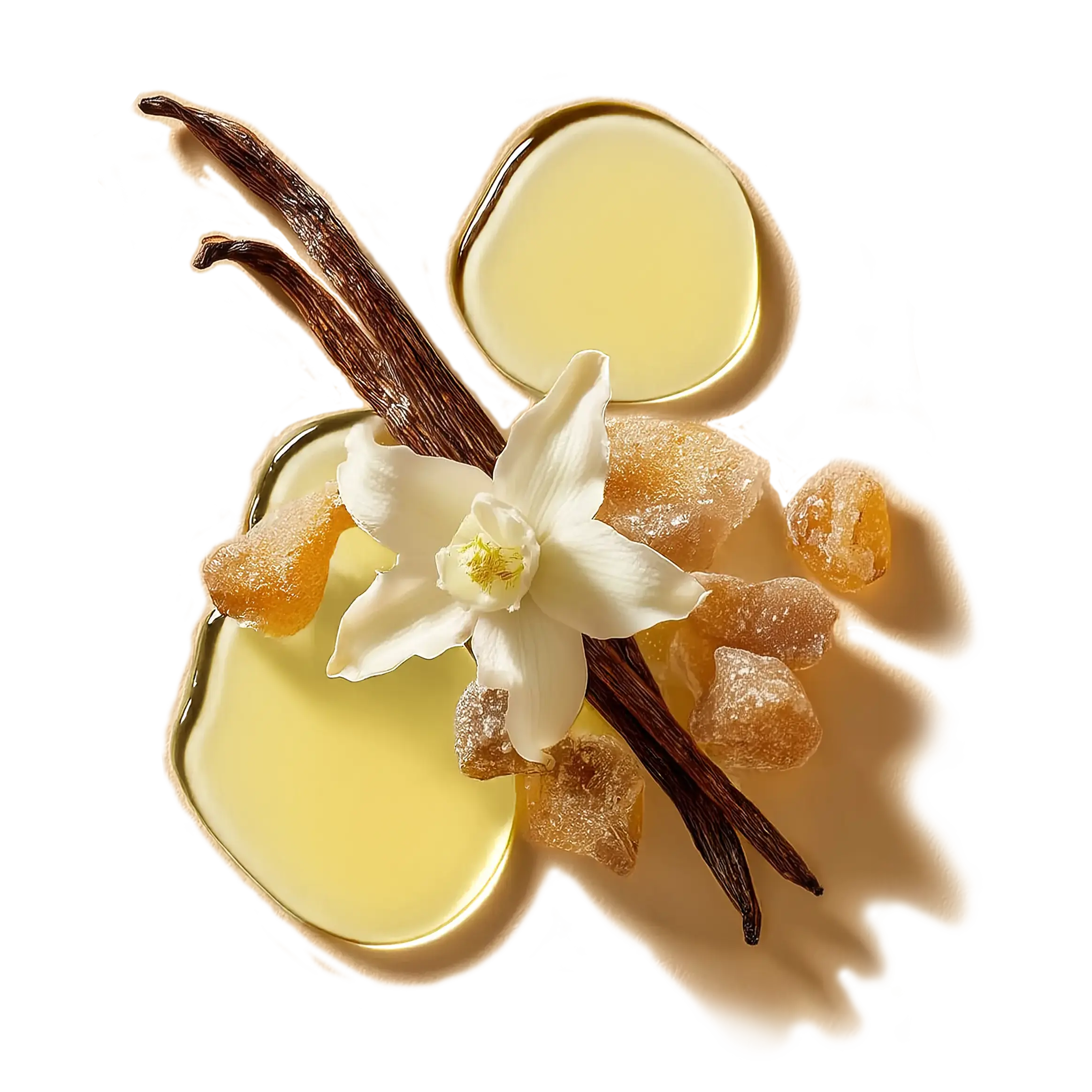 An aesthetic composition of few drops of Balaayah, frankincense, vanilla beans and it's flower