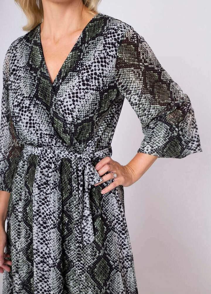 Snake Print Wrap Midi Dress