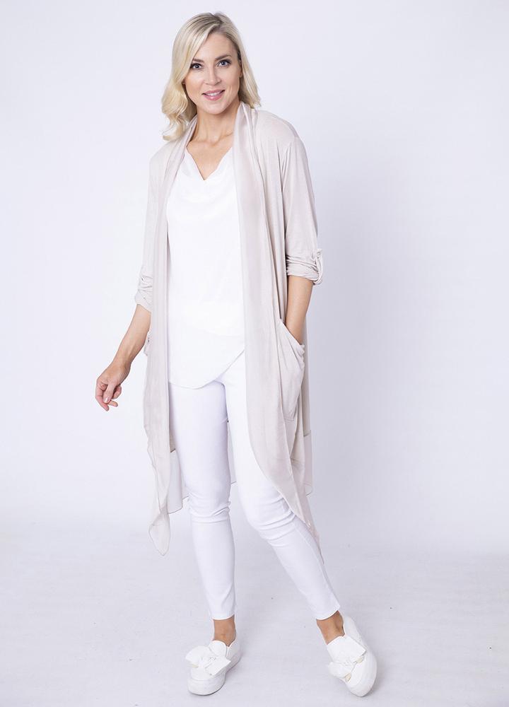 Long Button Sleeve Silk Cardi