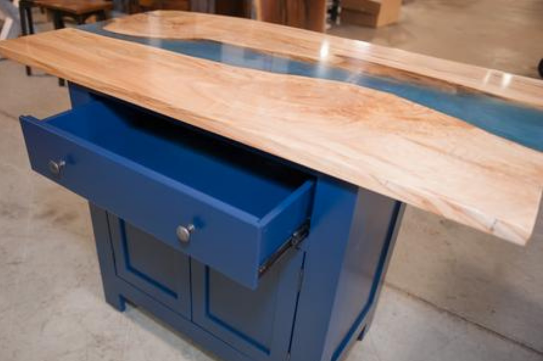 Live Edge Blue Kitchen Island