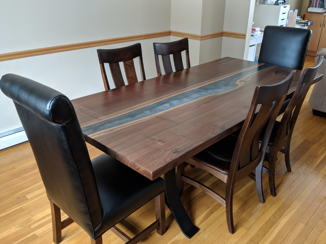 walnut live edge river dining table