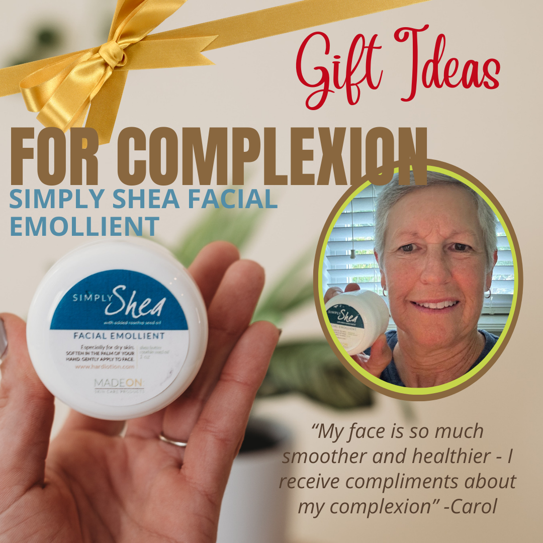 woman holding simply shea facial emollient