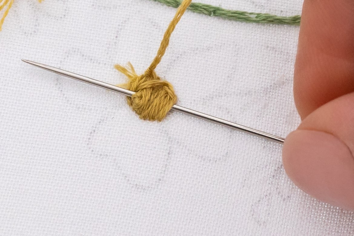 A needle is put through the back of satin stitch.