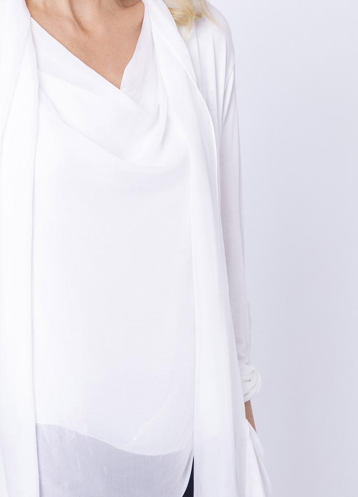 Long Button Sleeve Silk Cardi