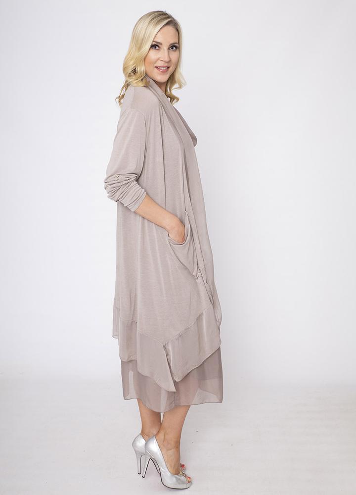 Long Button Sleeve Silk Cardi