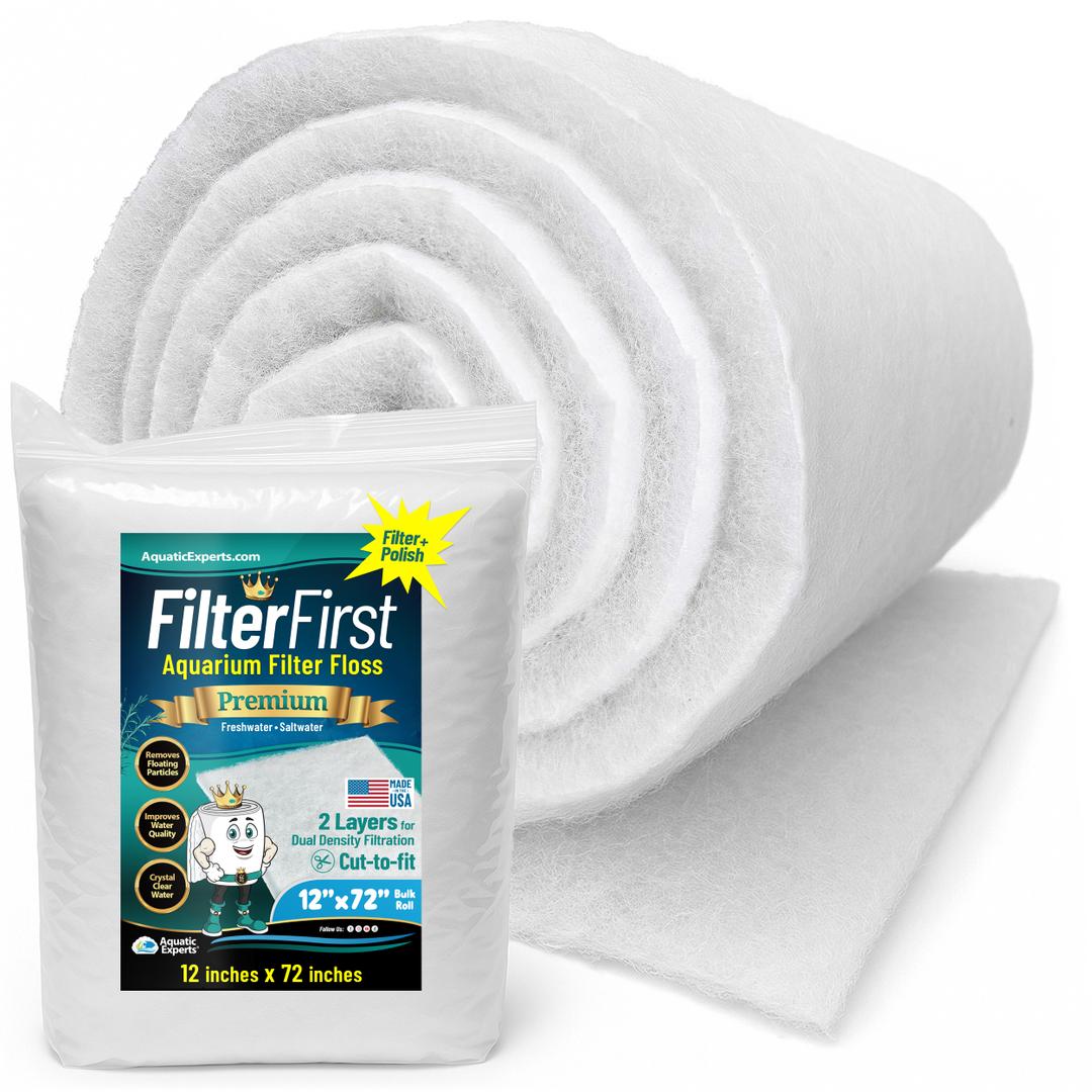Aquarium Filter Floss for Fish Tank Filters - FilterFirst Pad - Media Roll for Crystal Clear Water Aquatic Experts 3/4" - 1" 12" x 72" 