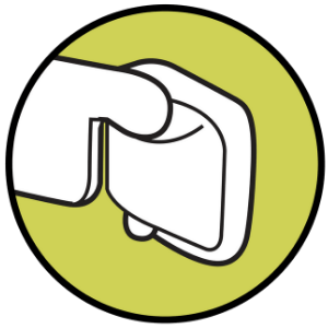 Illustration of the Door Buddy strap hook being inserted into the latch. This step shows connecting the strap to secure the door in a partially open position.