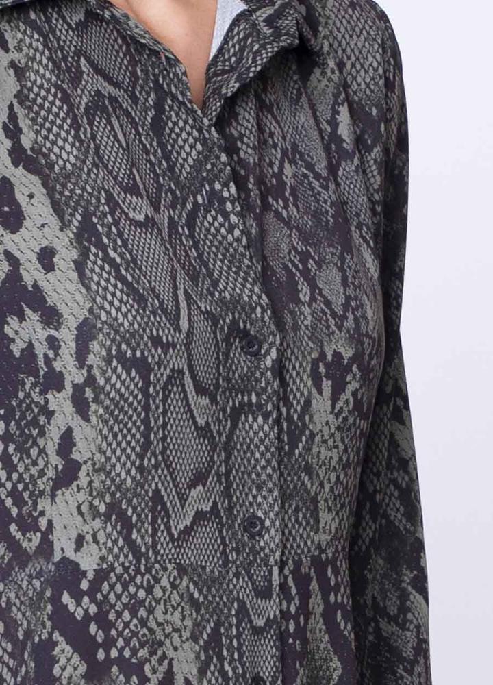 Snake Print Shirt Dress in Khaki
