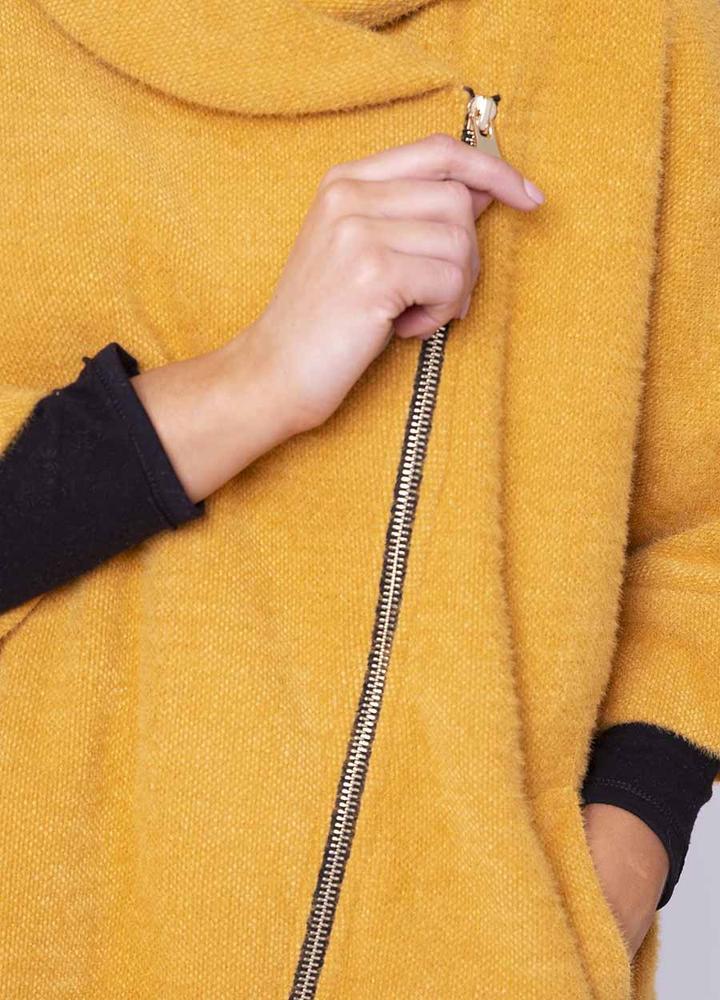 Side Zip Cardi Coat in Gold