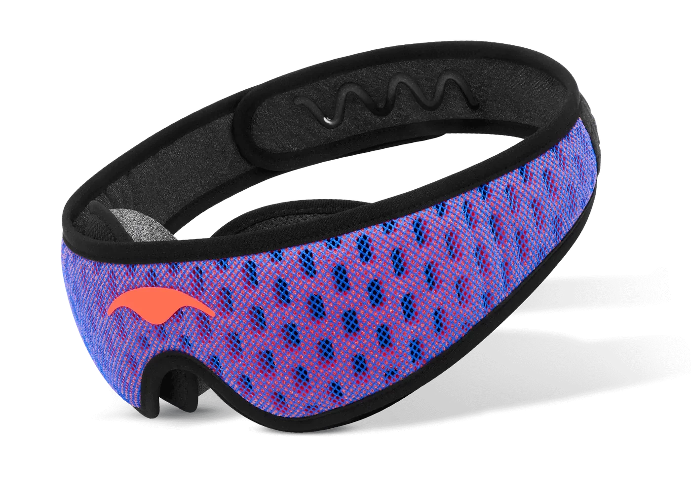 A blue mesh eye mask with eye cups for side sleepers.