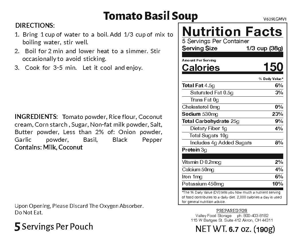 Tomato Basil Soup Nutrition Facts