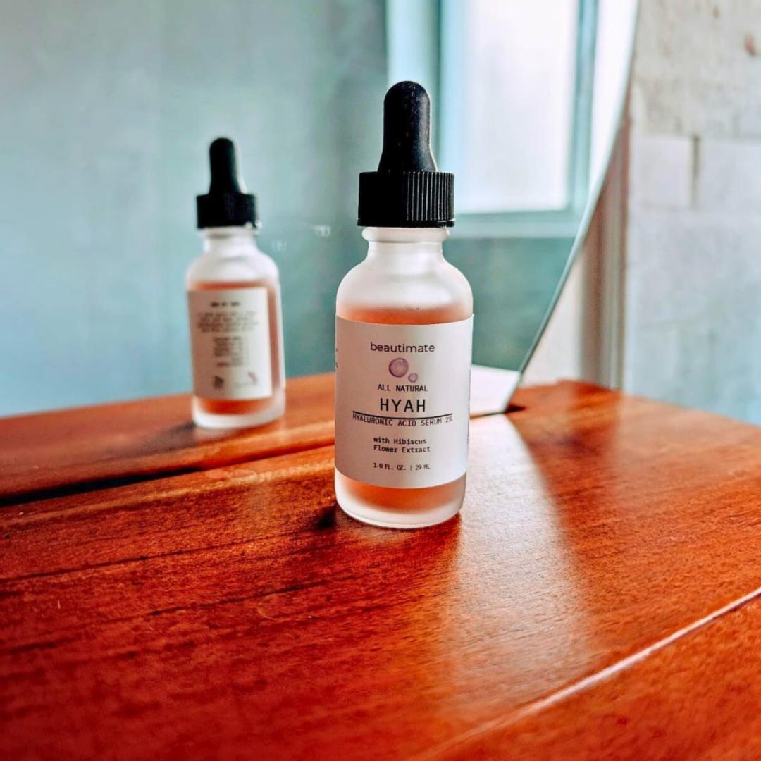 beautimate hyah serum on a bathroom shelf