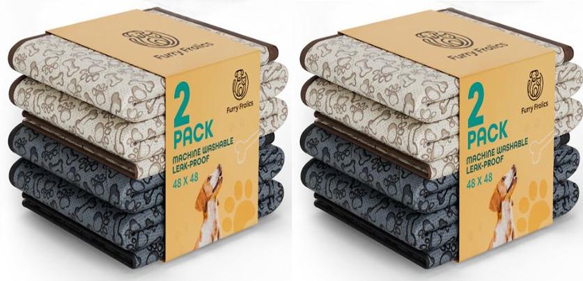 Furry Frolics Ultra-Absorbent Washable Dog Pee Pads (2-Pack, 48" x 48", Non-Slip, Reusable)