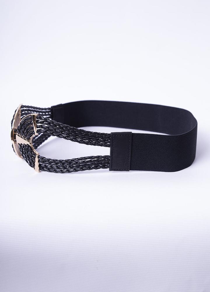 Gold Braided Elastic Waist Belt in Black