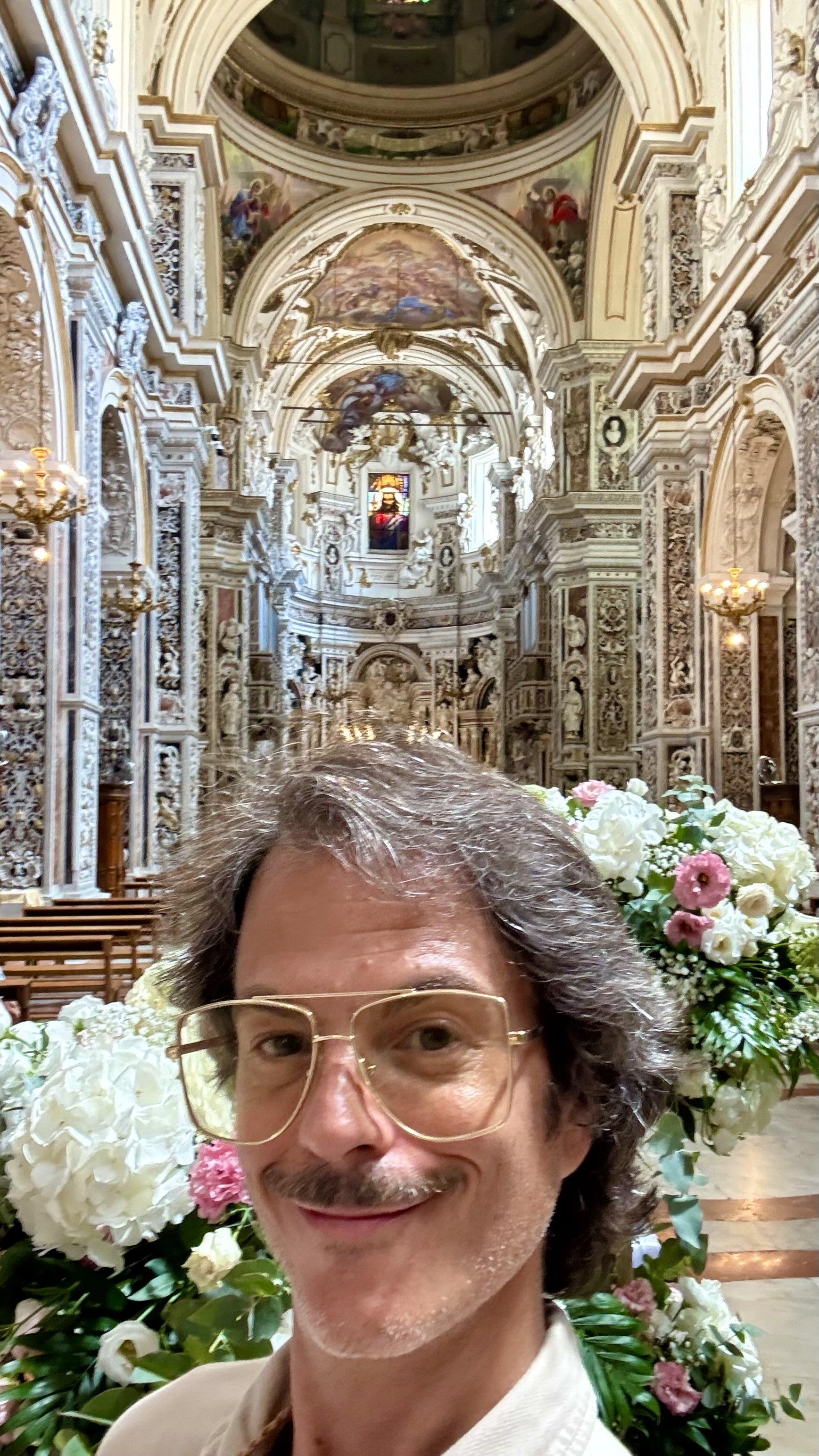 Joseph Quartana inside the Chiesa del Gesu cathedral in Palermo, Italy