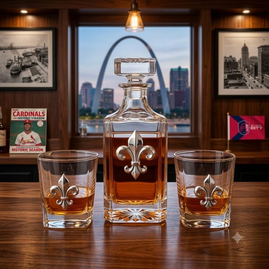 Fleur-de-lis decanter set gift for anyone who loves bourbon and the spirit of the fleur -de-lis
