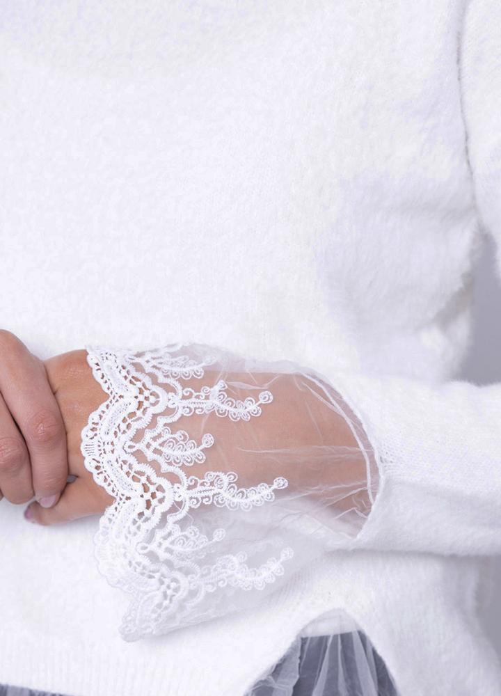 Lace Sleeve Jumper in White