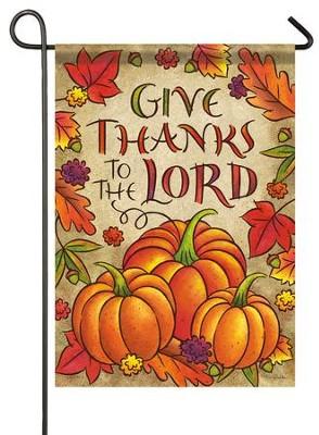 Give Thanks to the Lord flag with pumpkins and leaves