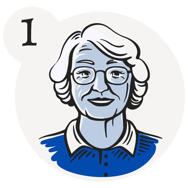 Older woman wearing glasses.