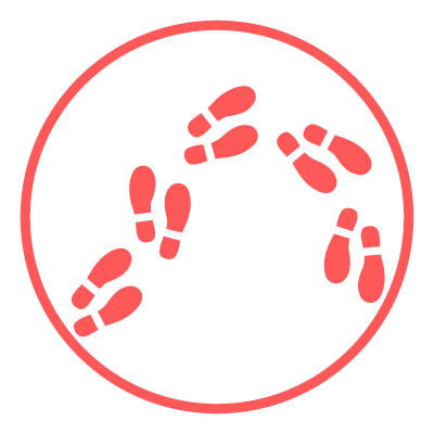 Five pairs of footprints representing movement.