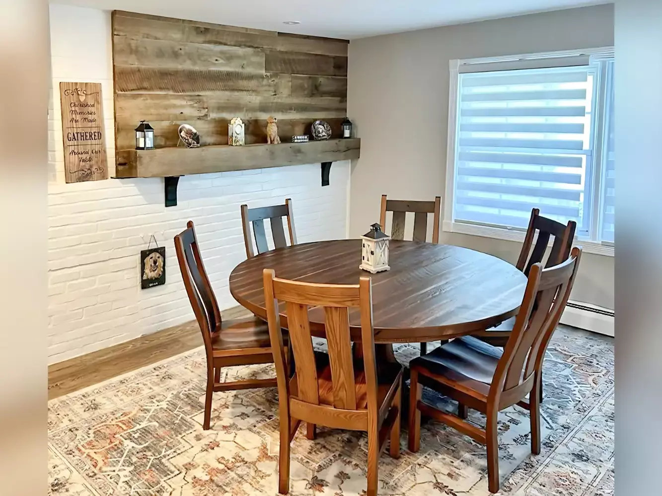 Reclaimed Barnwood Wall, Mantel, and Dining Set