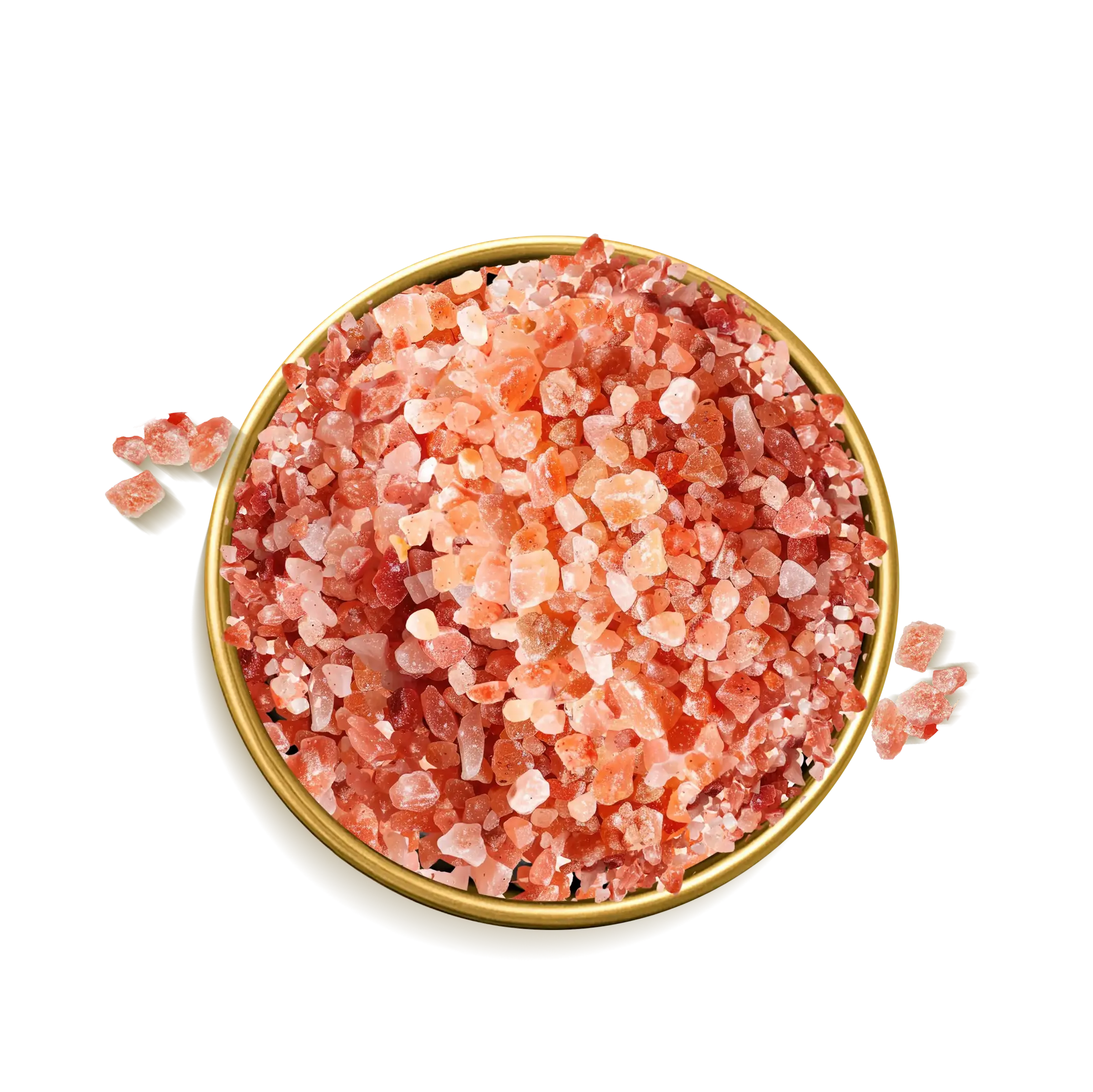 A bowl of Himalayan rock salt surrounded by floral artworks