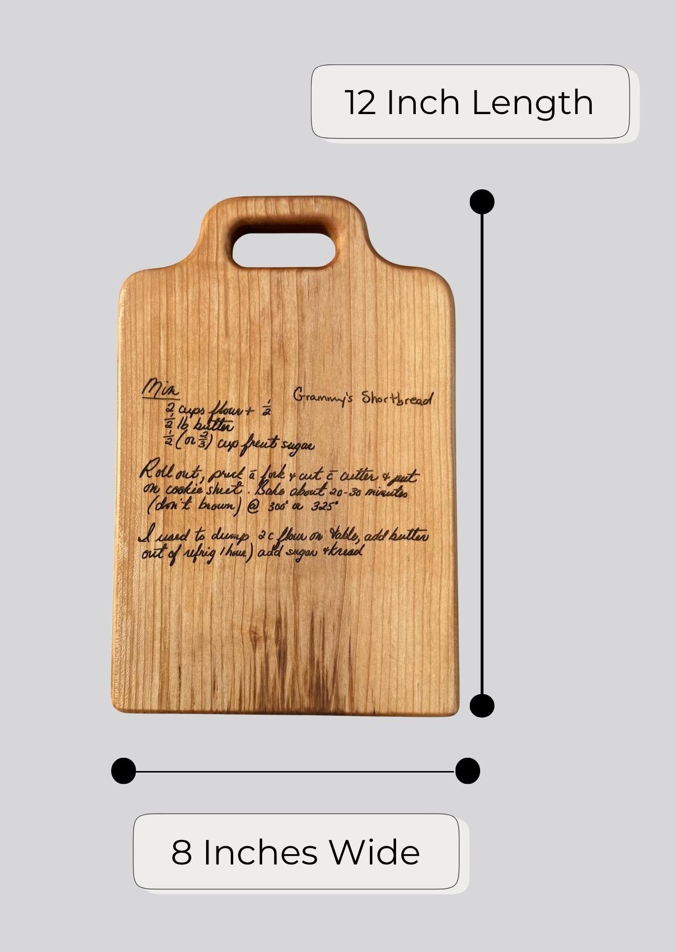 Maple handwritten recipe board in the 12 x 9 size