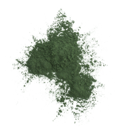 Scattered dark green powder