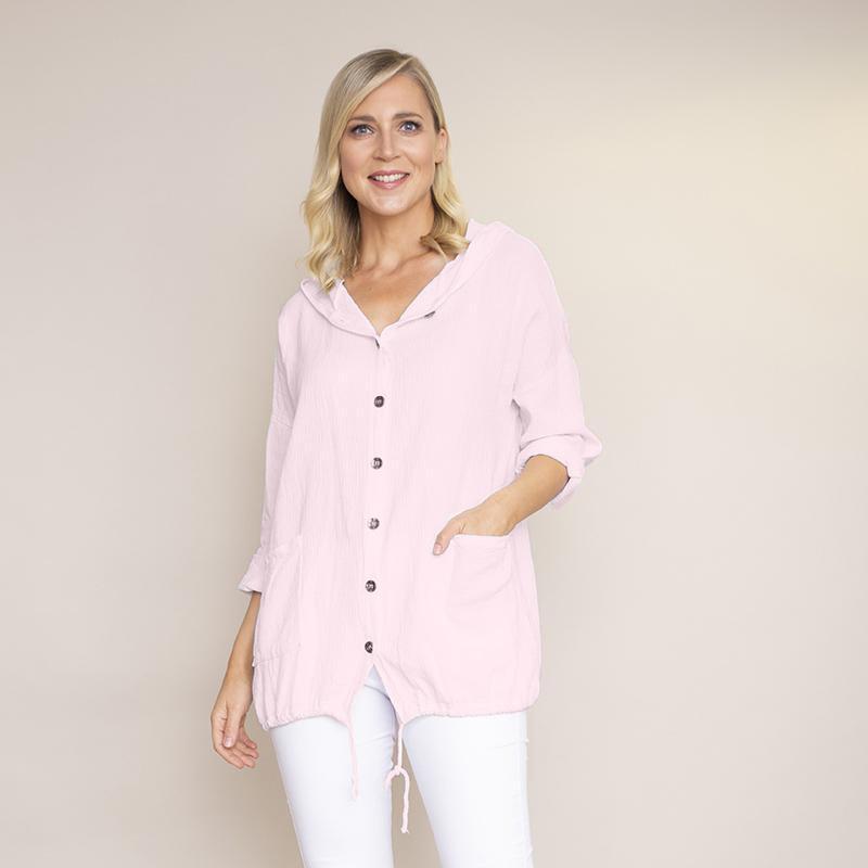 Crinkle Cotton Hoody Jacket (Baby Pink)