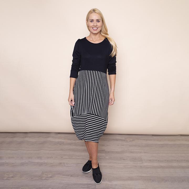 Long Sleeve Stripe Dress in Black
