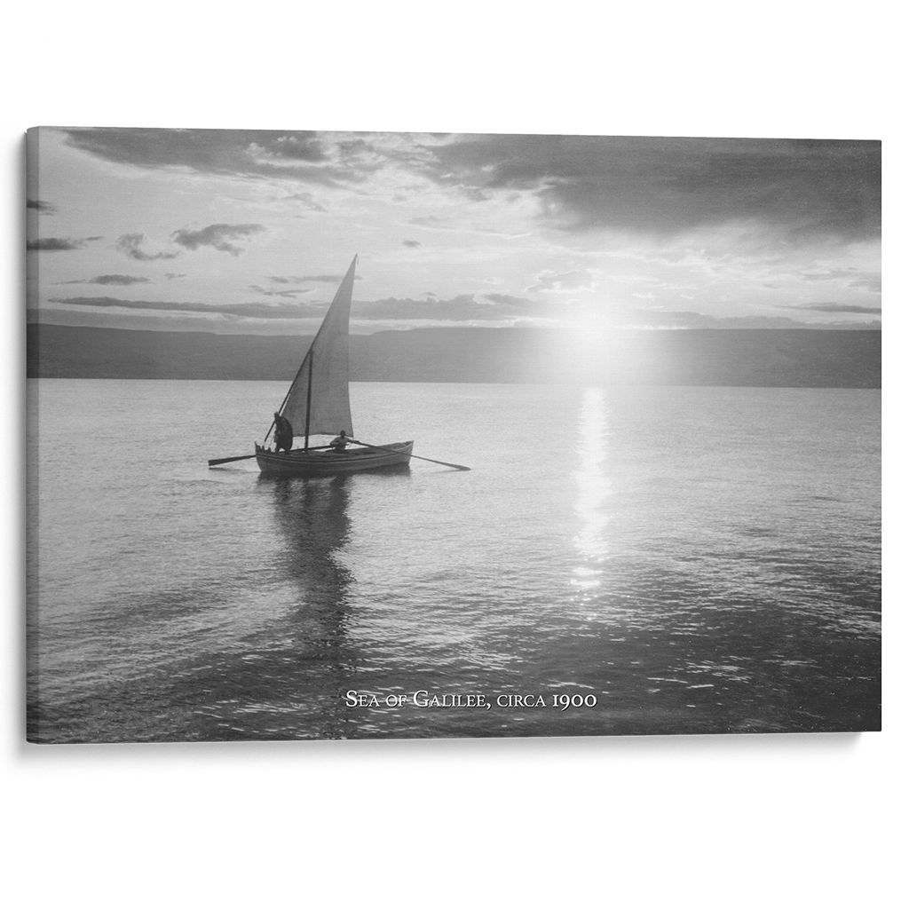 "Fishermen Sailing on the Sea of Galilee" Remastered Historical Photograph - 30x20 Gallery Wrapped Canvas Art