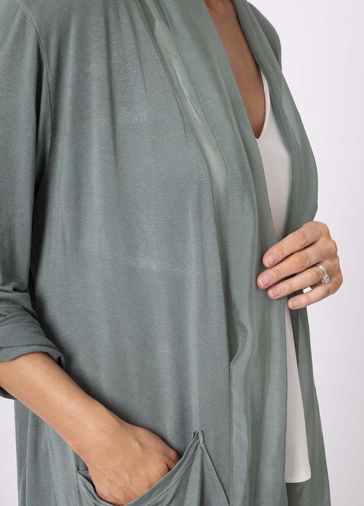 Long Button Sleeve Silk Cardi