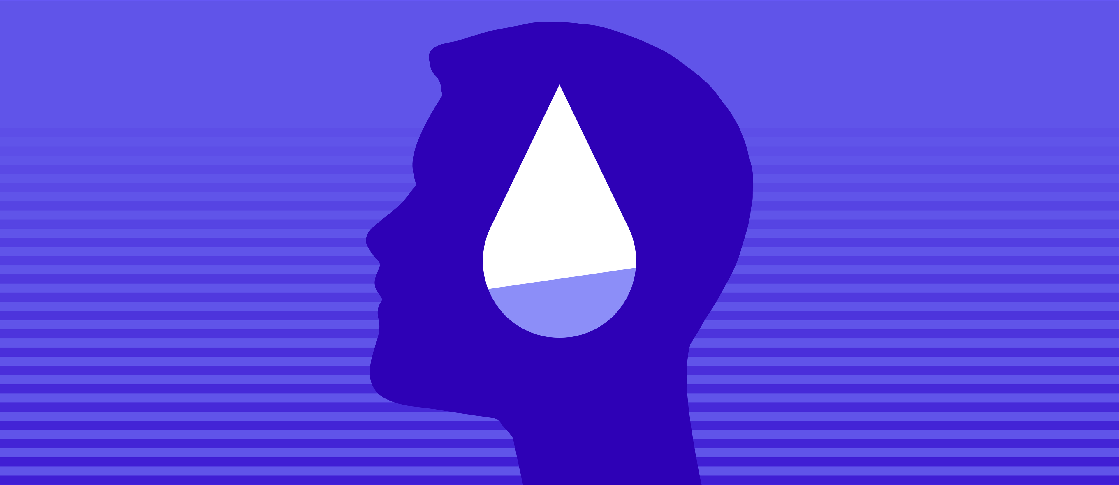 An outline of a person’s head containing a low hydration water droplet.