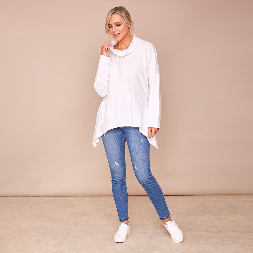 Viv Pocket Cowl Neck (White)
