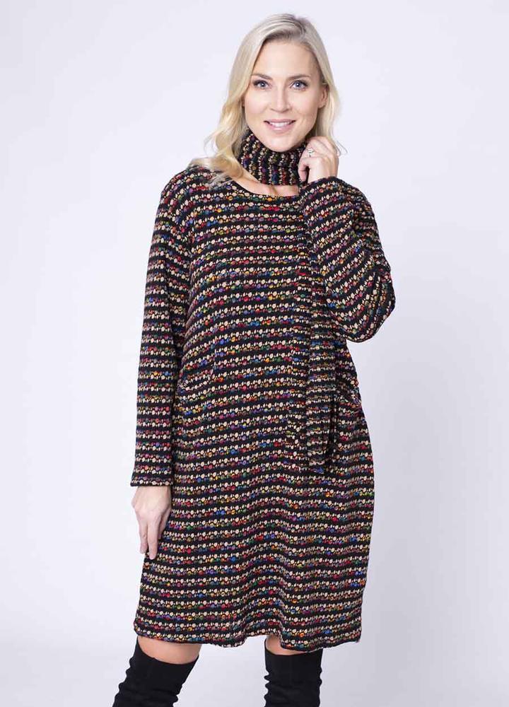 Fine Knit Pocket Dress & Scarf in Beige