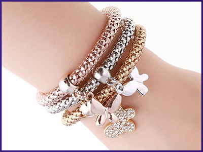 Solid Hearts Charm Bracelet Set