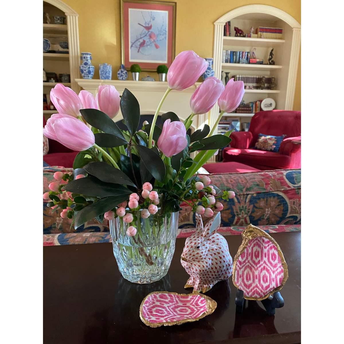 Pink Ikat oyster shell art Great hostess gifts