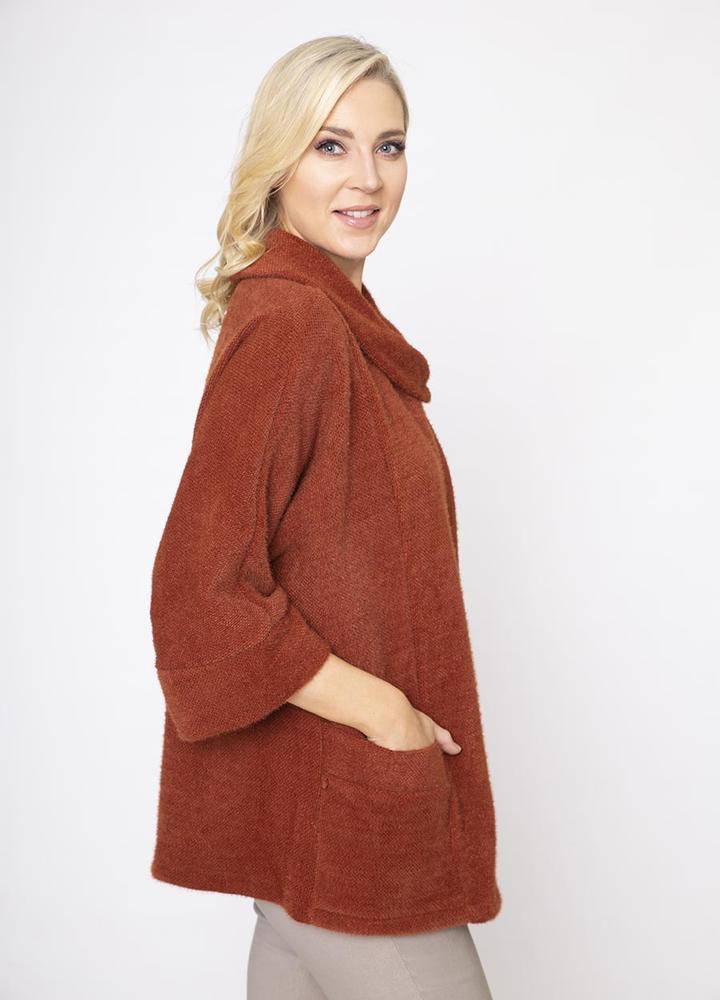Round Neck 3/4 Sleeve Coat/Cardi in Rust