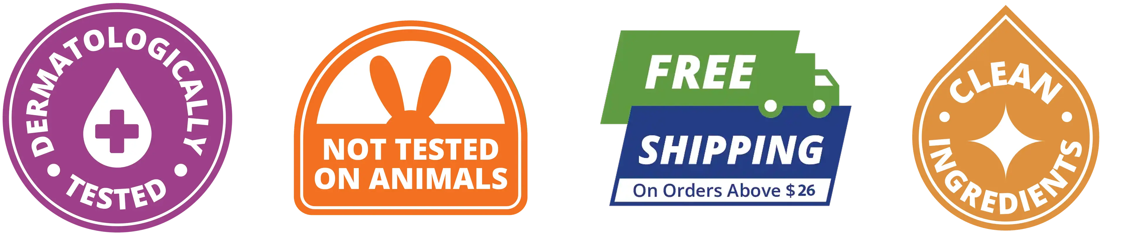 Dermatologically tested | not tested on animals | free shipping - on orders above $26 | Clean ingredients