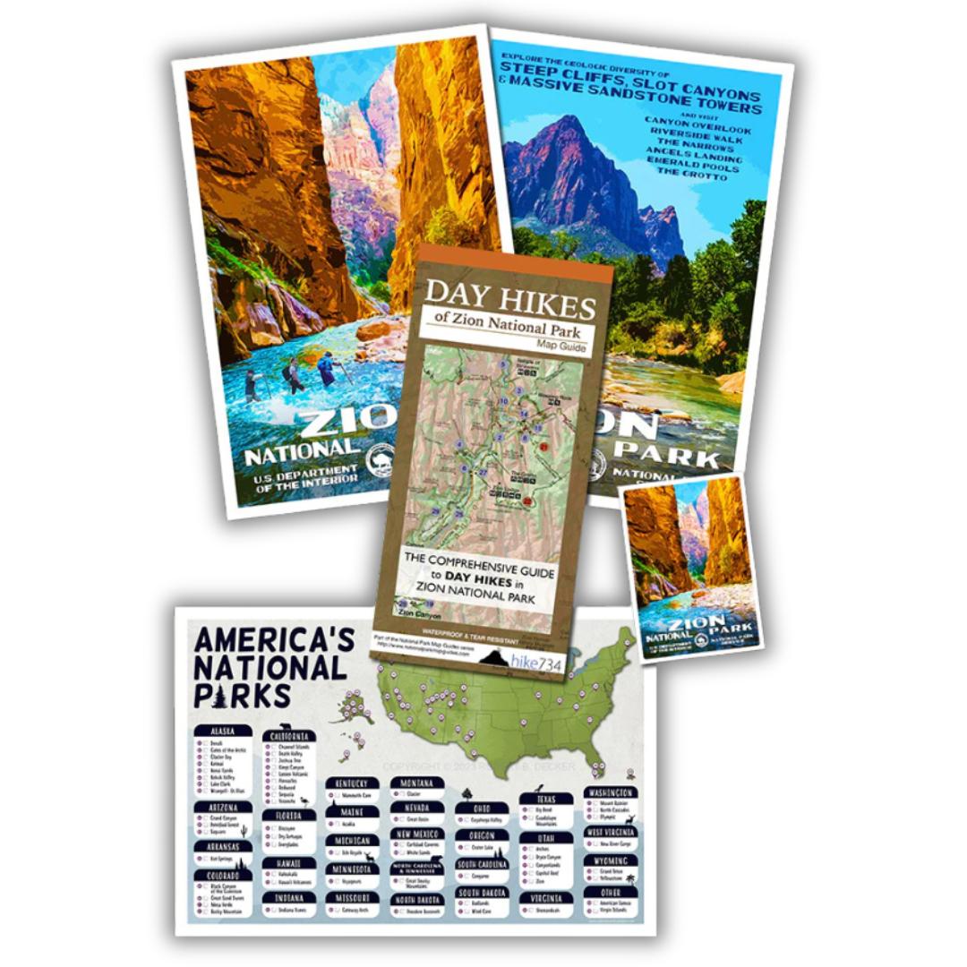 Zion National Park Poster and Map Bundle