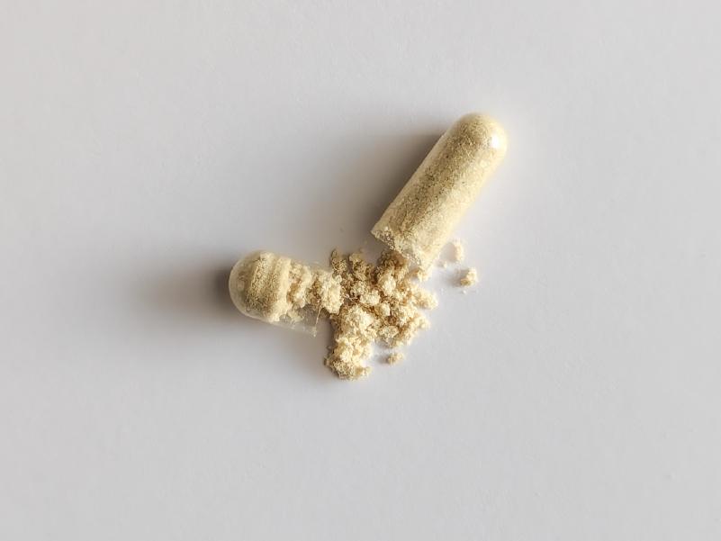 Raw Desiccated Thyroid capsuacle broken open.