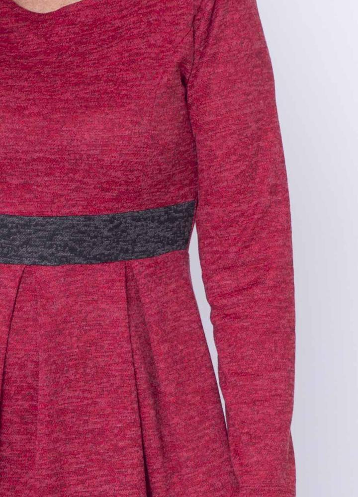 Box Pleat Marble Jersey Dress in Red