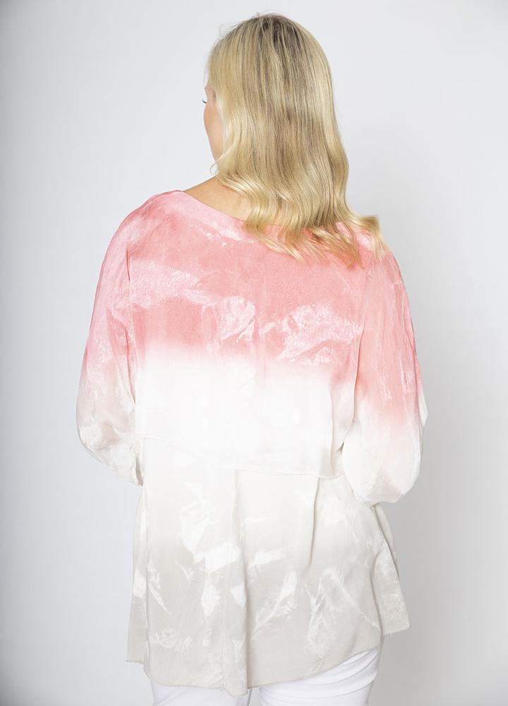 Layered Silk Print Top Coral
