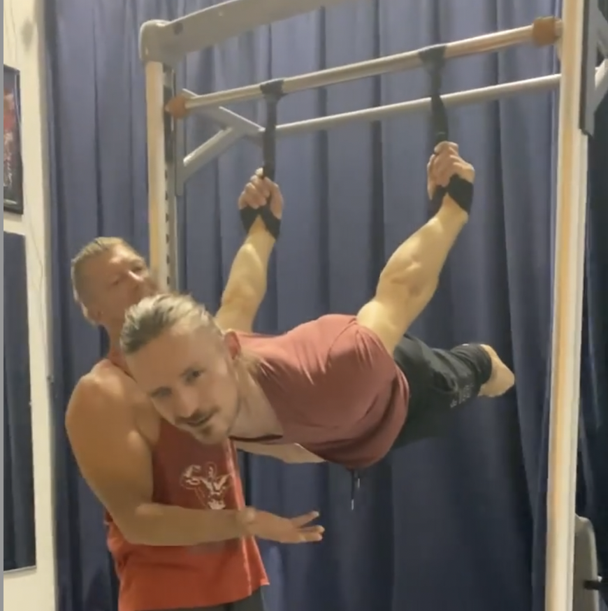 rear planche using straps with SoloStrength ultimate freestanding training station