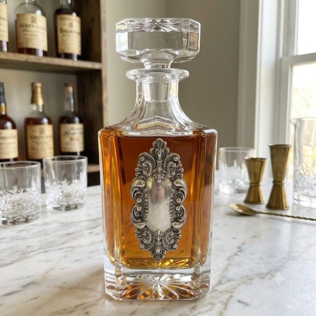 Decanter with Large silver fancy medallion