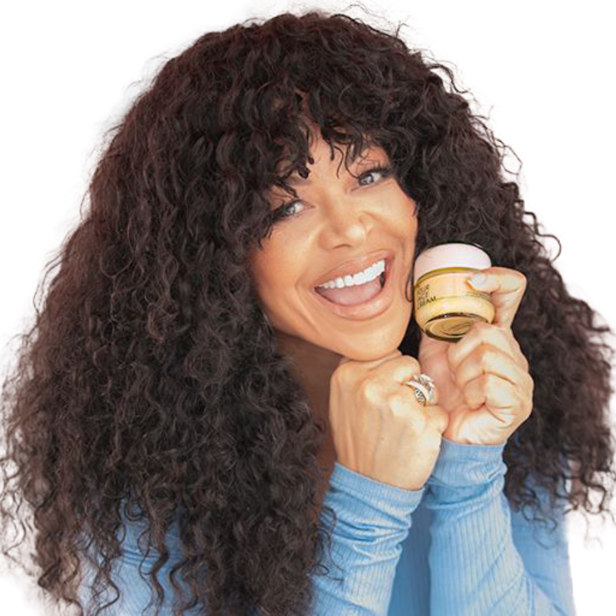 Actress and singer Stacy Francis with CREAM on a white background