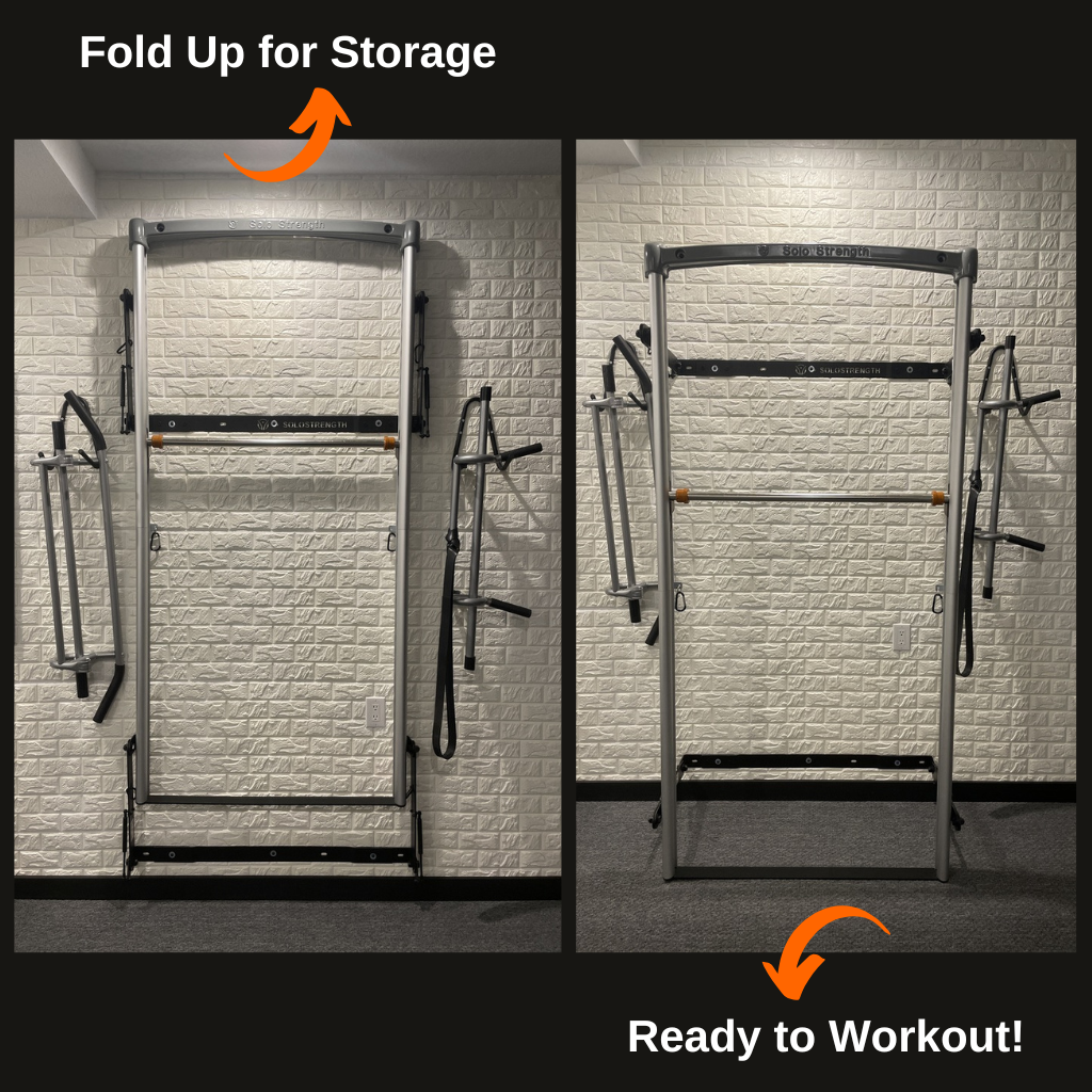 wall gym fold up rack Jcups adjustable pull up bar dip station customer product reviews solostrength home gym equipment training systems bodyweight exercise equipment